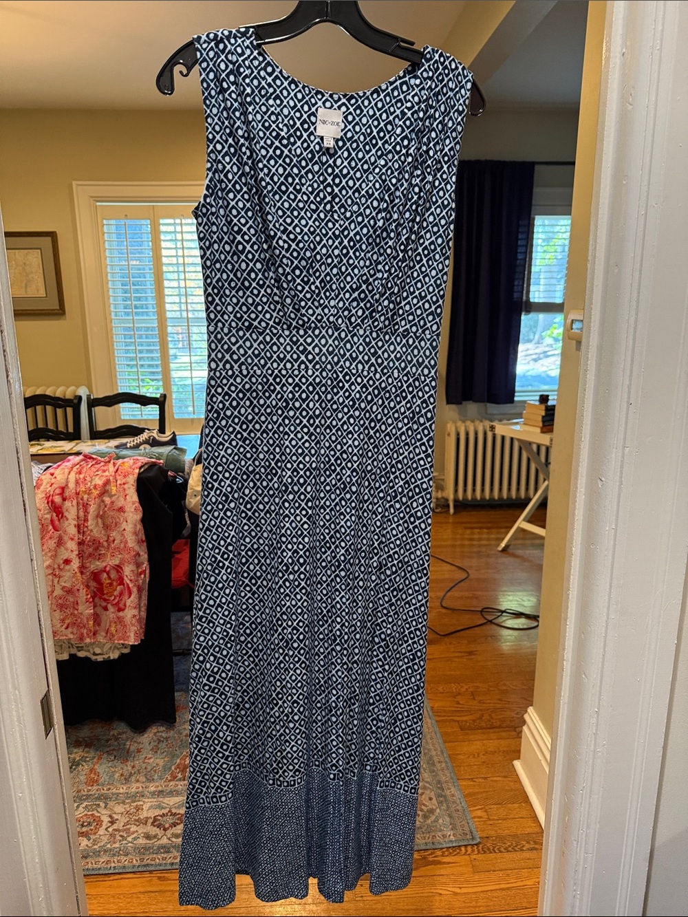 NIC+ZOE Navy and White Geometric Maxi Dress